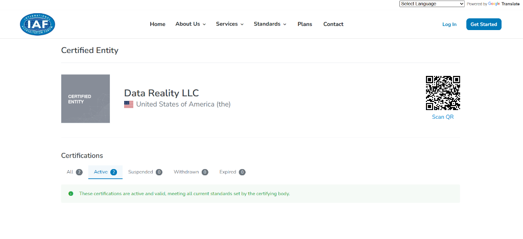 Data Reality IAF Certification