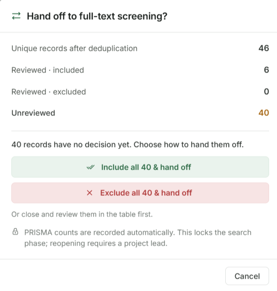 Handoff Modal