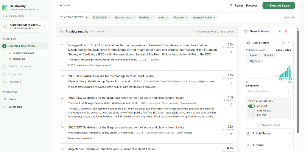 Literature Search | DataReality Docs