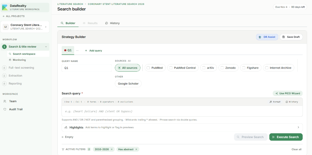 Search builder workspace